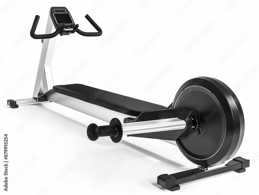 a rowing machine, fullbody workout, detailed design, black and silver, isolated on white background a rowing machine, fullbody workout, detailed design, black and silver, isolated on white background