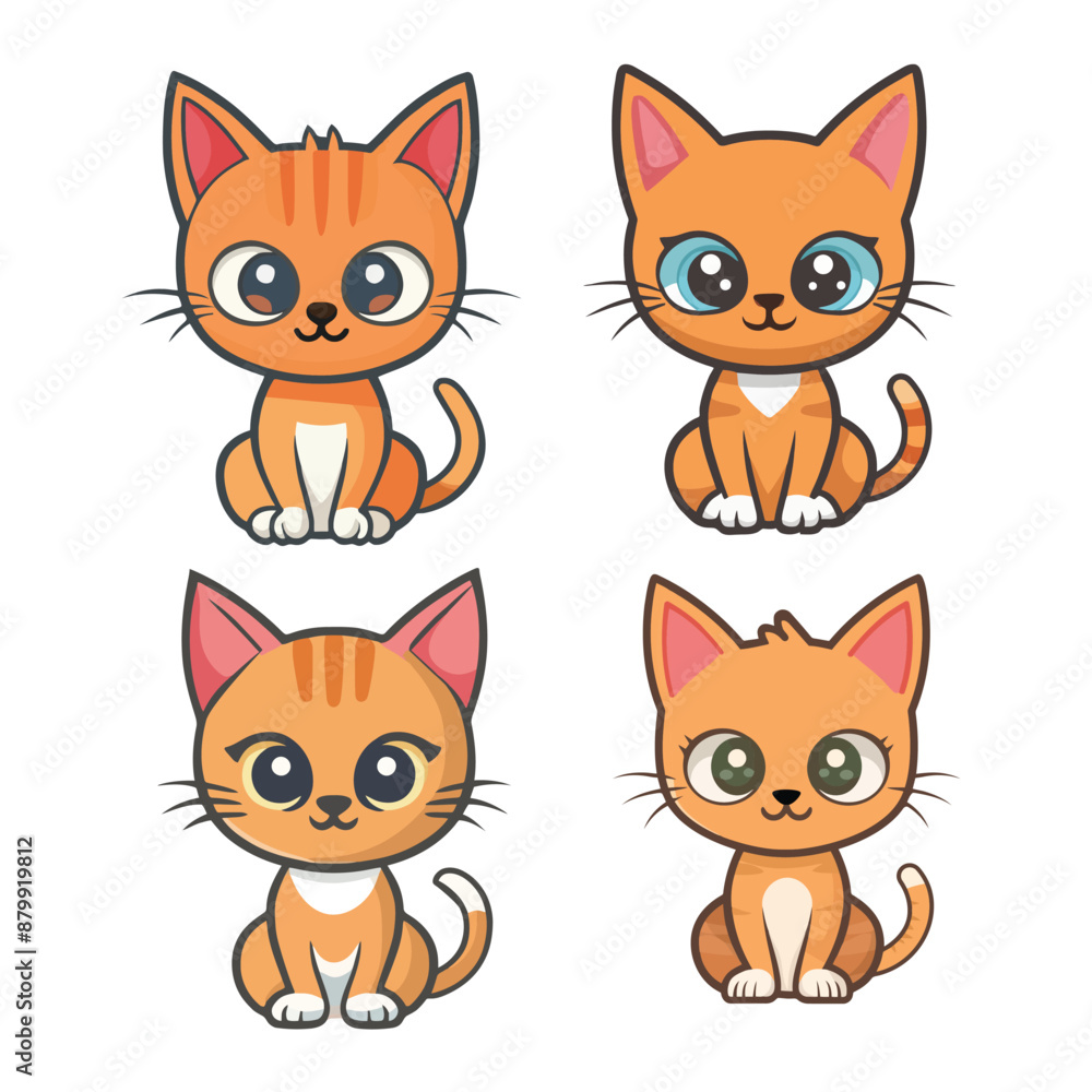Red cute cat in different poses. Vector cartoon flat illustration. Funny playful kitty isolated on white background Red cute cat in different poses. Vector cartoon flat illustration. Funny playful kitty isolated on white background