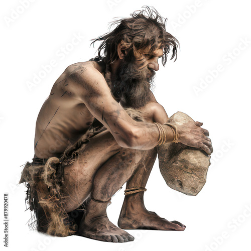 Stoneage man isolated on white created with Generative AI