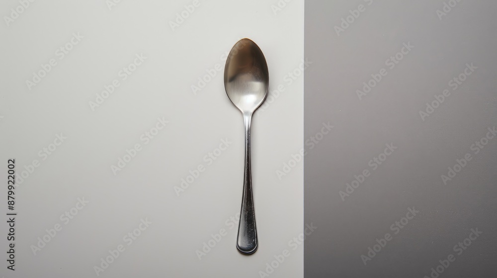 Close up of a teaspoon on a white and gray background with space for text Close up of a teaspoon on a white and gray background with space for text