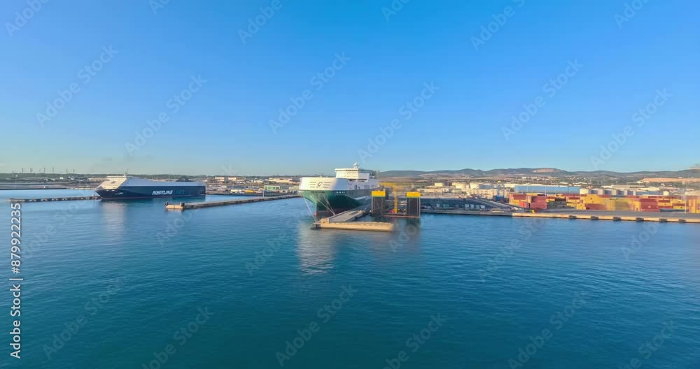Time-lapse video of the port of Civitavecchia during the departure of a cruise ship at sunset Time-lapse video of the port of Civitavecchia during the departure of a cruise ship at sunset