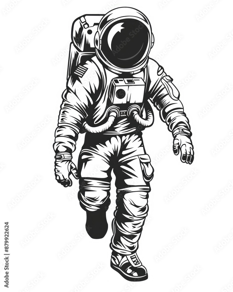 Cartoon Spacesuit. Astronaut in Black-and-White Spacesuit for Space Exploration Logo Cartoon Spacesuit. Astronaut in Black-and-White Spacesuit for Space Exploration Logo