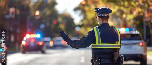 Police officer directing traffic, ensuring road safety and smooth flow of vehicles.