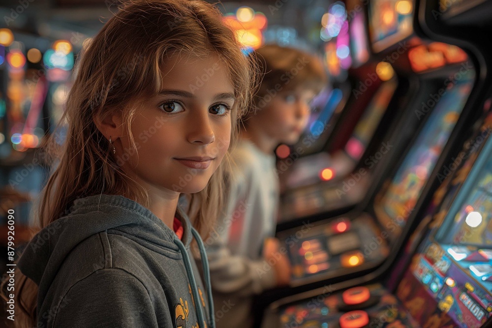 Retro arcade with kids playing Dance Dance Revolution Stock Photo ...