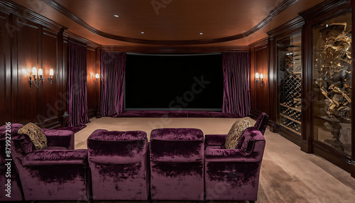 Luxurious home theater with cream recliners © Alfred