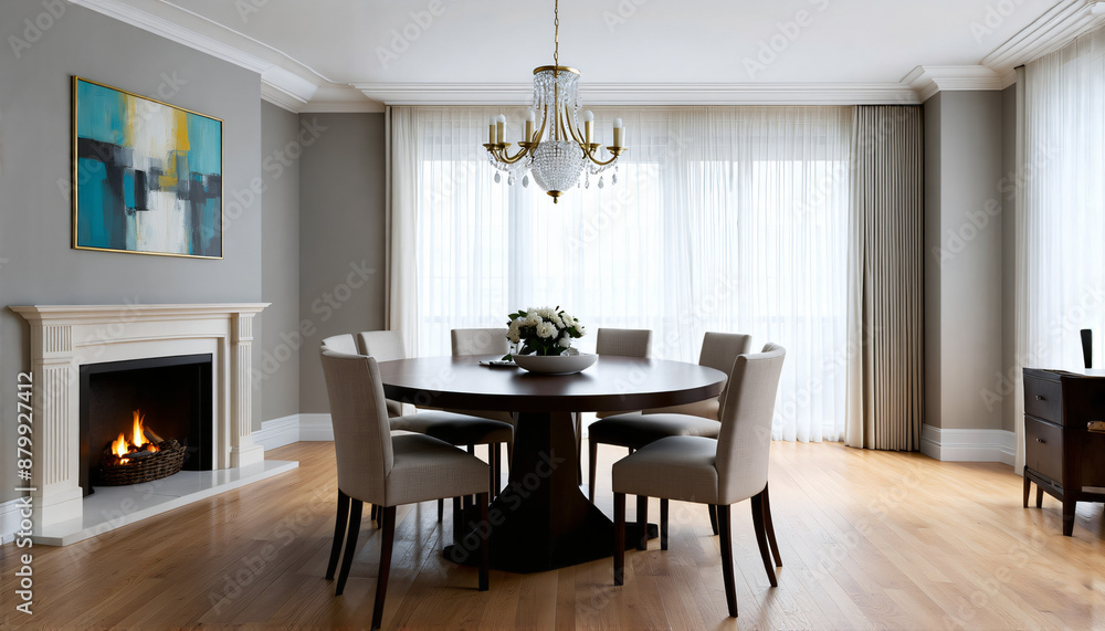 Fototapeta premium Modern round dining table with elegant chairs