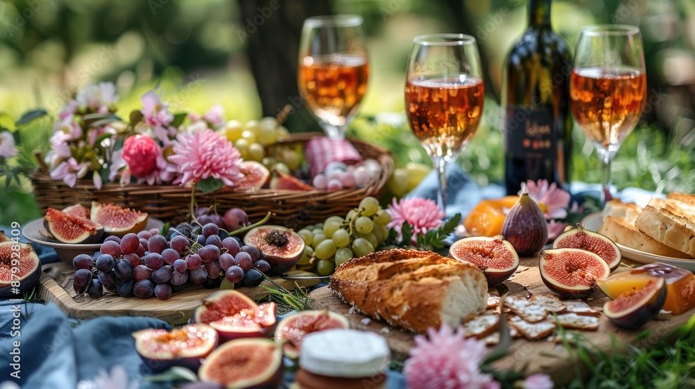 Naklejka premium Summer Picnic with Wine and Figs