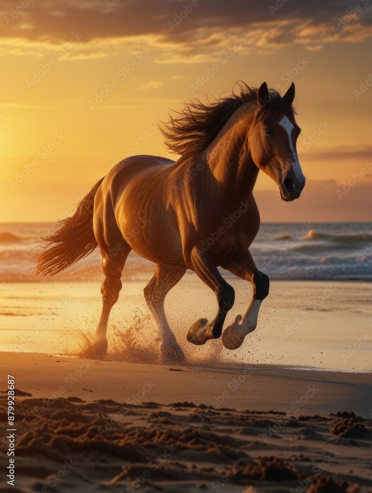horse running on the sand beach in the morning horse running on the sand beach in the morning