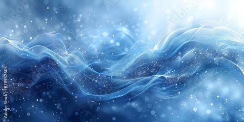 Abstract blue wave-like patterns with sparkling light effects creating a serene and dreamy atmosphere.