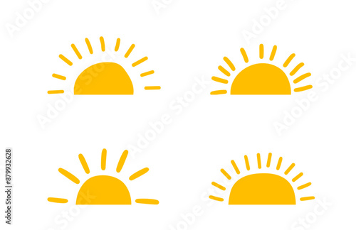 Yellow half sun vector icon logo. Silhouette circle sun summer sunshine collection half sunrise symbol morning icon