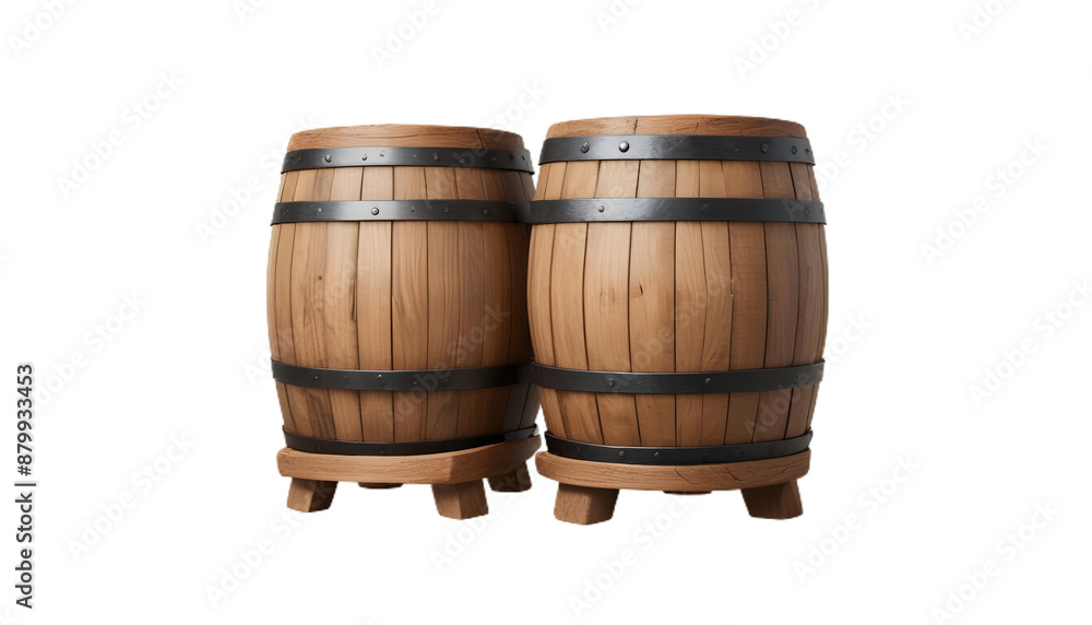 Obraz premium Wooden oak barrels, cut out