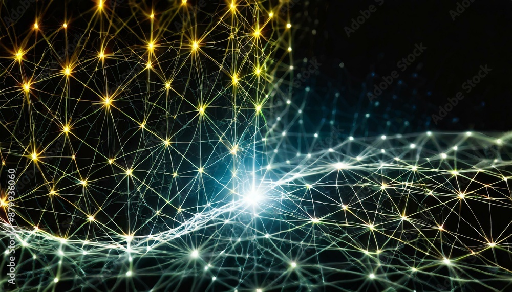 Fototapeta premium 網目状の電撃が黒い空間に広がり光輝く、幻想的でスタイリッシュに表現 Generated by AI