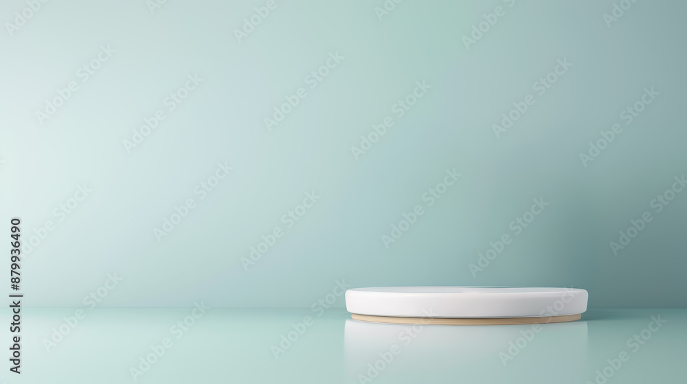 Podium for display product on pastel green background with copy space for text Podium for display product on pastel green background with copy space for text