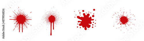 Blood red splash design stain. Bloodstain drop red splatter paint vector blob icon.