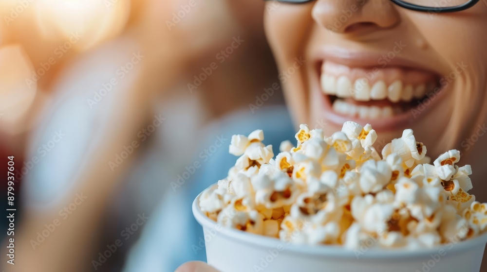 This image features a hand holding a bucket of popcorn in sharp focus, with a person blurred in the background, highlighting a snack-time moment. This image features a hand holding a bucket of popcorn in sharp focus, with a person blurred in the background, highlighting a snack-time moment.