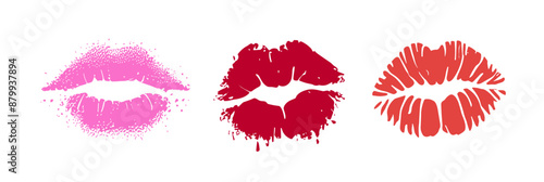 Lip kiss print mouth icon. Lipstick imprint makeup silhouette woman design illustration