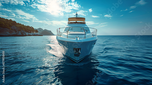 Summertime wide angle view of the yacht's front