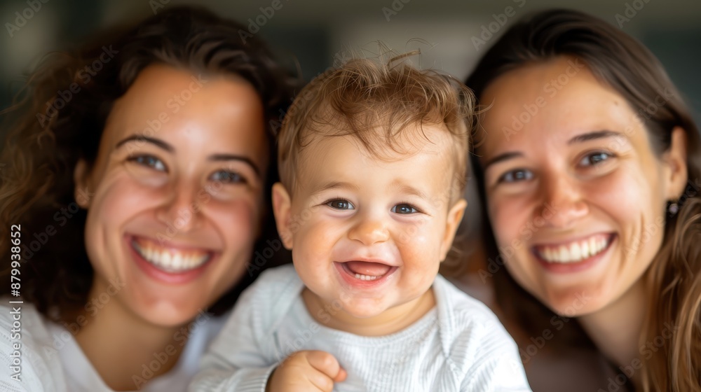 A happy baby held by two smiling women shares a joyful moment indoors, symbolizing love, family bond, and affection, radiating warmth and joy in a homely setting. A happy baby held by two smiling women shares a joyful moment indoors, symbolizing love, family bond, and affection, radiating warmth and joy in a homely setting.