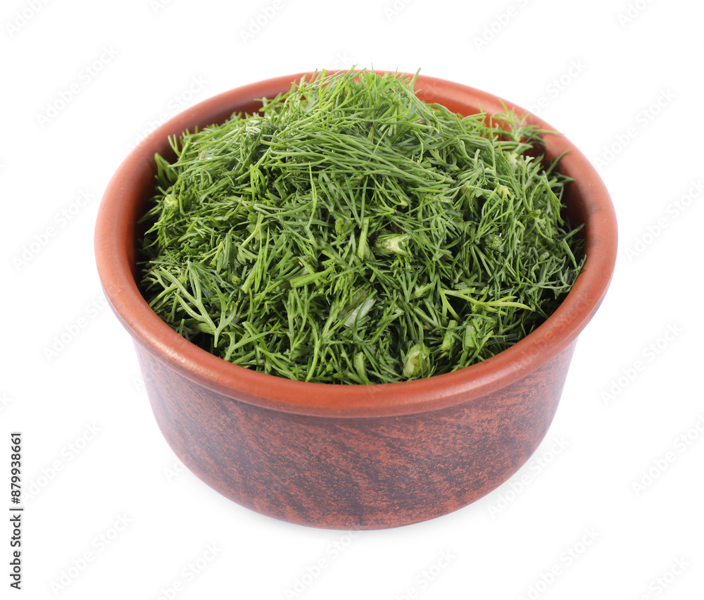 Fresh green dill in bowl isolated on white Fresh green dill in bowl isolated on white