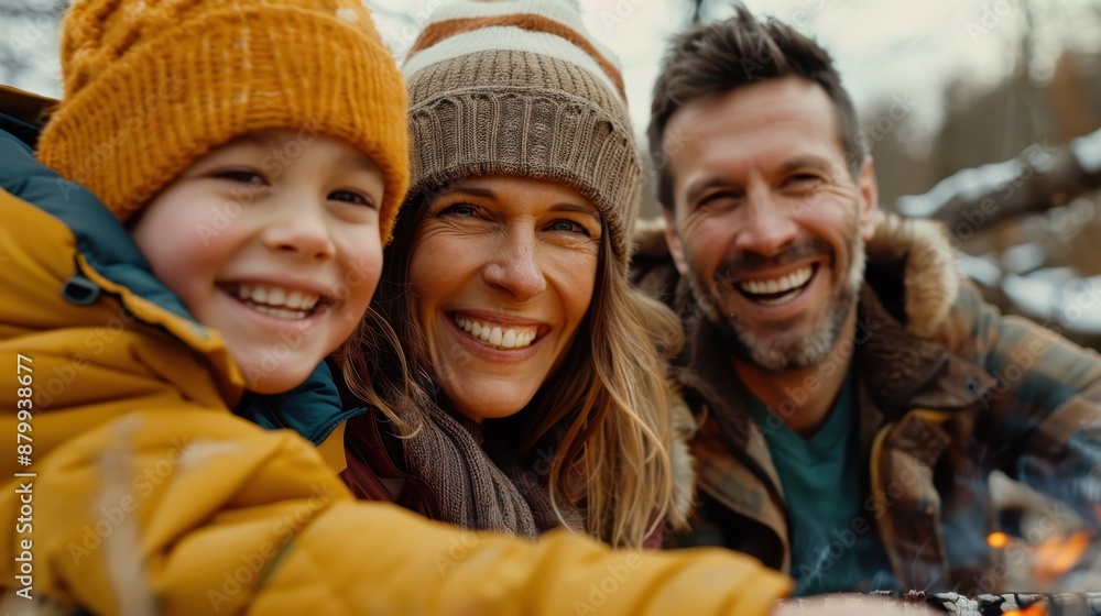 A happy family clad in warm winter attire, smiling and enjoying each other's company in a snowy landscape, capturing the warmth of family moments in the cold outdoors. A happy family clad in warm winter attire, smiling and enjoying each other's company in a snowy landscape, capturing the warmth of family moments in the cold outdoors.