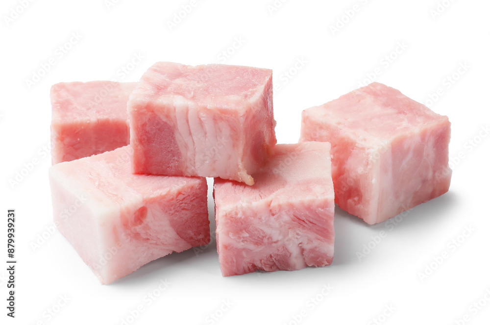 Cubes of raw bacon isolated on white Cubes of raw bacon isolated on white