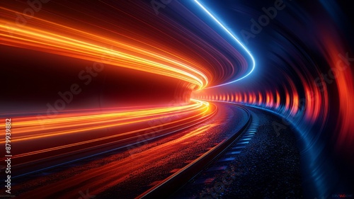 Futuristic tunnel with dynamic light streaks