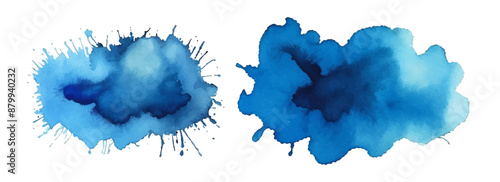 Blue ink watercolor splash paint blob. Blue ink splatter stain abstract vector background.