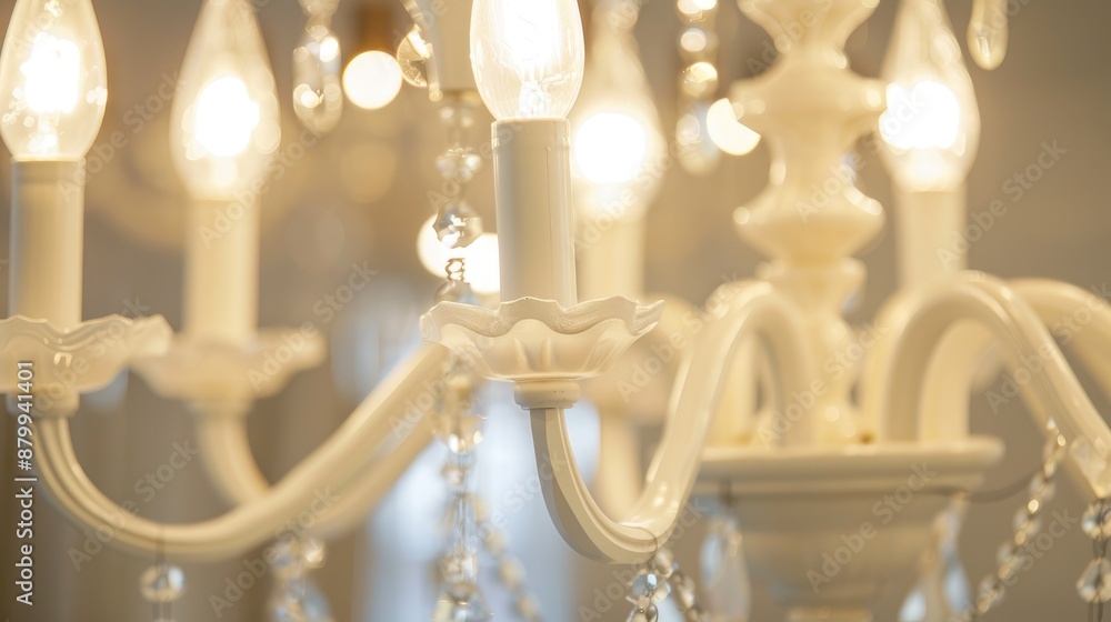 Close up of white indoor chandelier Close up of white indoor chandelier