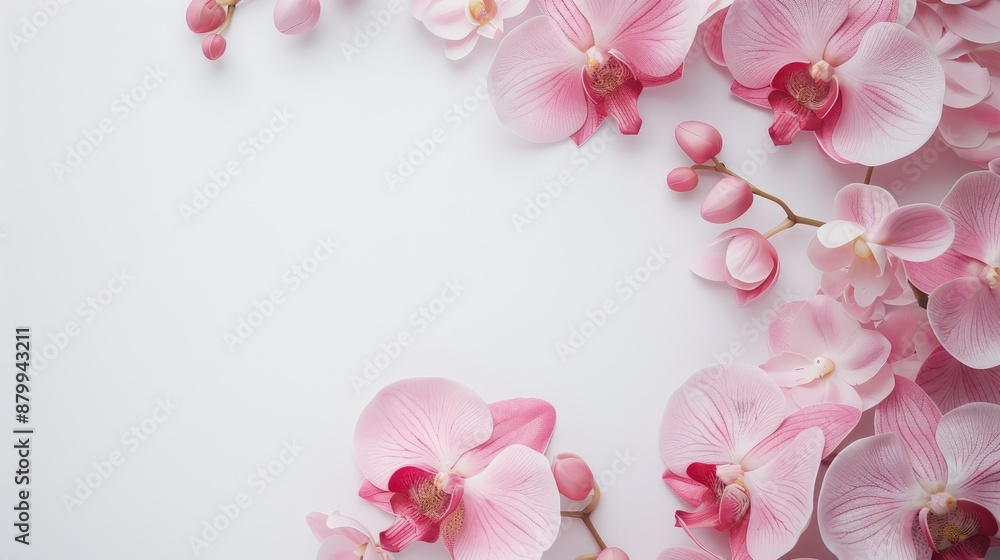 Blooming orchid flowers on white background for product display or design visual Blooming orchid flowers on white background for product display or design visual