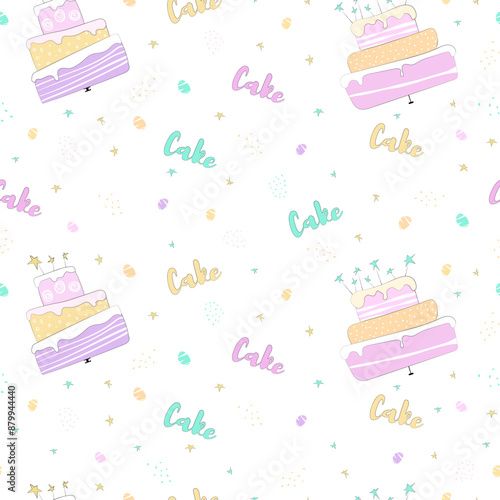Pattern of cakes with the word cake.