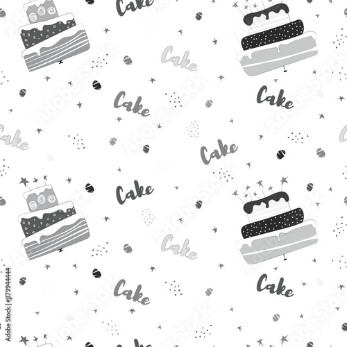 Pattern of cakes. Black and white colors