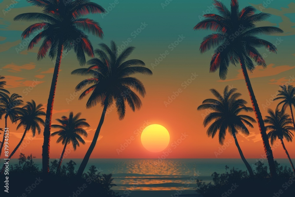 palm-tree-sunrise--silhouette-vector. Beautiful simple AI generated image in 4K, unique. palm-tree-sunrise--silhouette-vector. Beautiful simple AI generated image in 4K, unique.