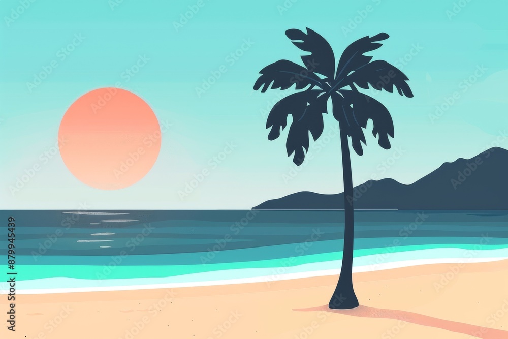 Fototapeta premium dark-palm-trees-silhouettes-on-colorful-tropical. Beautiful simple AI generated image in 4K, unique.
