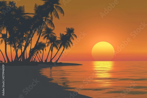 palm-tree-sunrise--silhouette-vector. Beautiful simple AI generated image in 4K, unique.