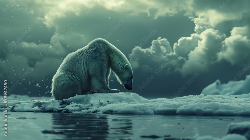 Fototapeta premium A polar bear stranded on a shrinking ice floe