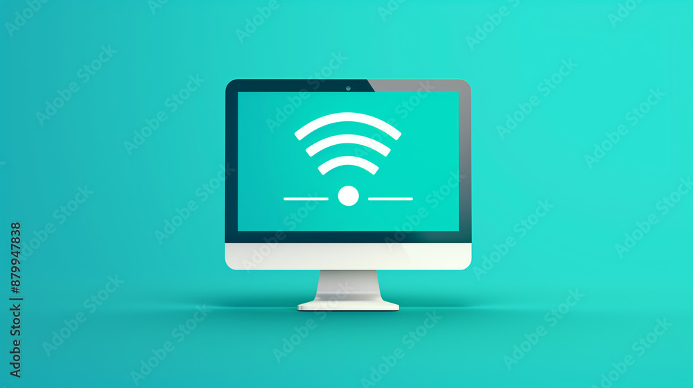 Sleek computer icon set against a turquoise background, ideal for showcasing technological innovation and contemporary design. Great for tech branding. Sleek computer icon set against a turquoise background, ideal for showcasing technological innovation and contemporary design. Great for tech branding.