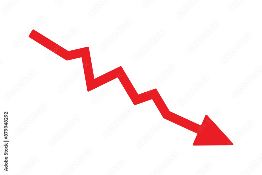 Red arrow going down stock icon on white background. Bankruptcy, financial market crash icon for your web site design, logo, app, UI. graph chart down trend symbol.chart going down sign. Red arrow going down stock icon on white background. Bankruptcy, financial market crash icon for your web site design, logo, app, UI. graph chart down trend symbol.chart going down sign.
