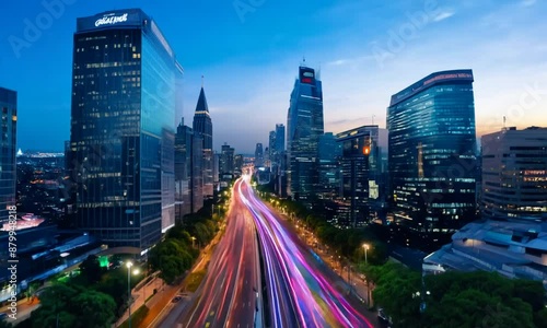 Big City Timelapse. Aerial Time Lapse Hyperlapse, modern city with skyscrapers. City skyline aerial view time lapse from day to night.