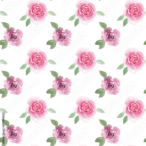 Seamless Rose Pattern. Transparent Floral Watercolor Print