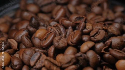 coffee beans on a dark background macro video