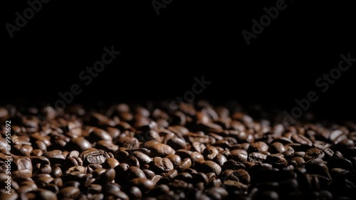 coffee beans on a dark background macro video