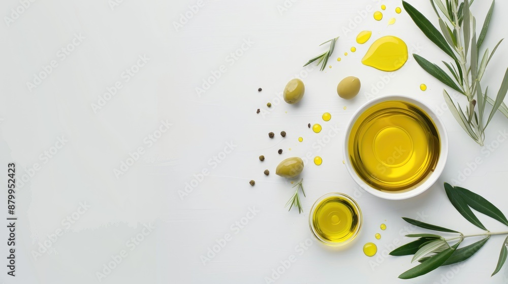 Copy space surrounded by olive oil on white Copy space surrounded by olive oil on white