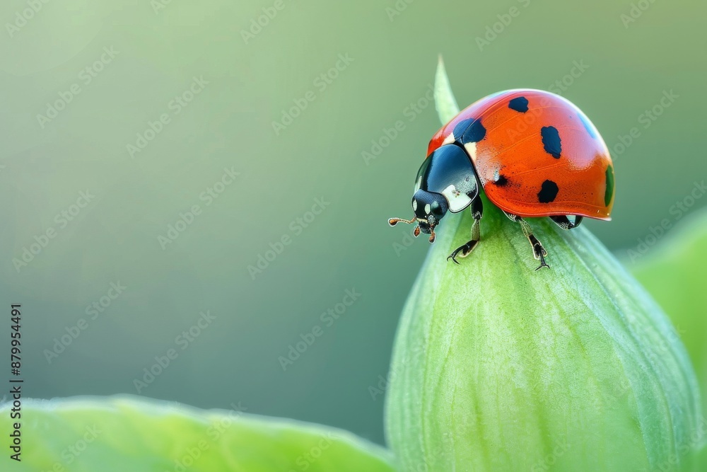 Fototapeta premium Close-up of a ladybug showing its bright colors and intricate patterns. Beautiful simple AI generated image in 4K, unique.