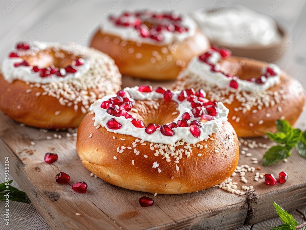 Plate of four donuts with white cream filling and red sprinkles Plate of four donuts with white cream filling and red sprinkles