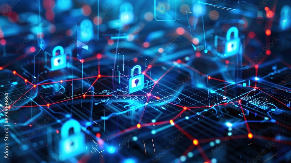 Securing Digital Networks: Conceptual Illustration of Data Security with Padlocks and Technology Symbols Securing Digital Networks: Conceptual Illustration of Data Security with Padlocks and Technology Symbols