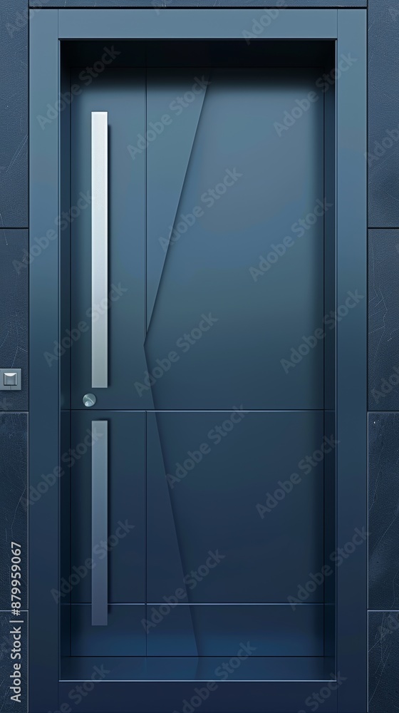 Modern blue front door with sleek handle, contemporary architecture concept Modern blue front door with sleek handle, contemporary architecture concept