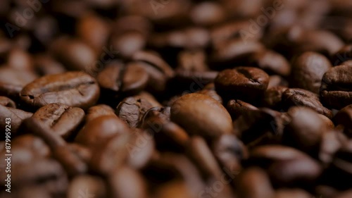 coffee beans on a dark background macro video