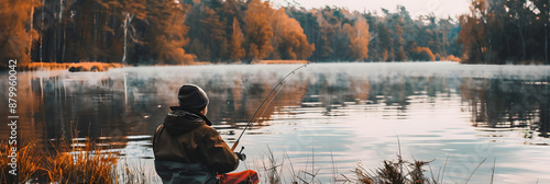 Pescando junto a um lago tranquilo photo