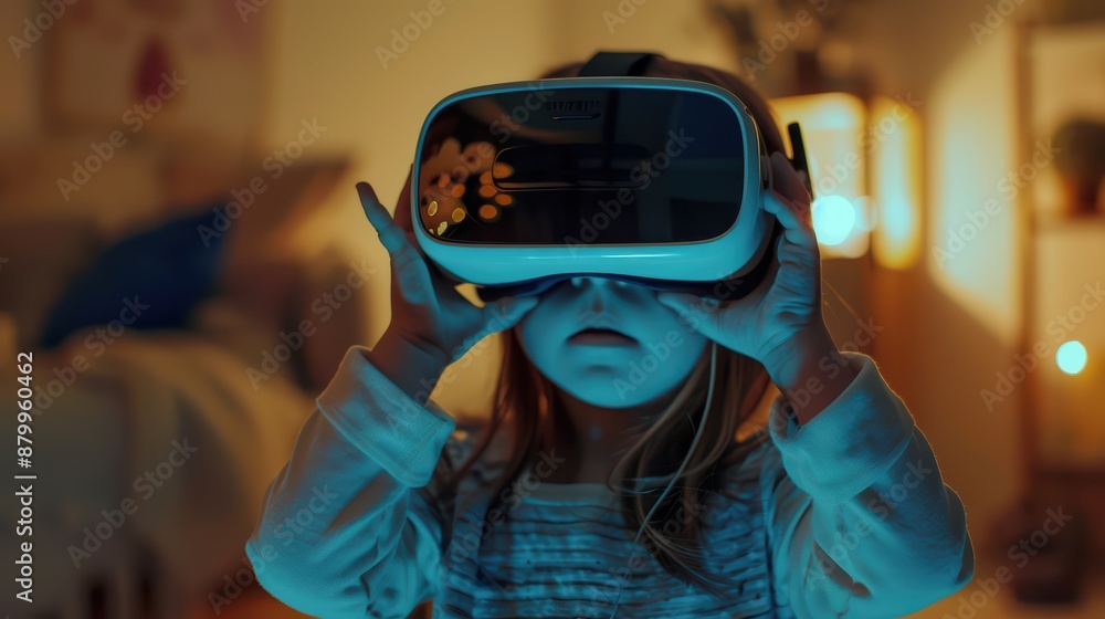 A young child playing with a VR headset A young child playing with a VR headset