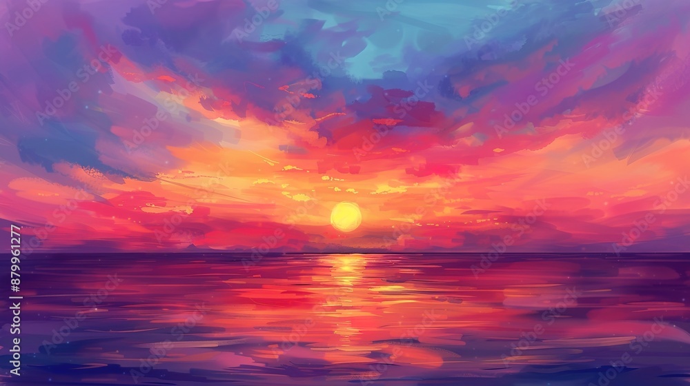 Obraz premium Majestic Ocean Sunset: A Stunning Display of Vibrant Colors Painting the Sky